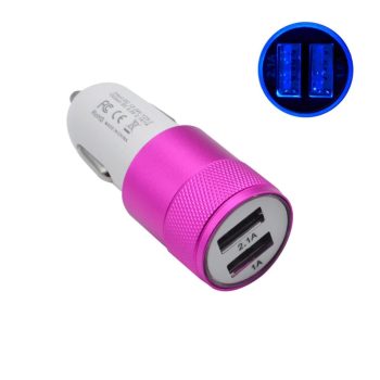 ΑΝΤΑΠΤΟΡΑΣ ΑΥΤΟΚΙΝΗΤΟΥ METAL ΡΟΖ ΜΕ 2 ΘΥΡΕΣ USB DC5V , 2.1 A/ 1.0 A